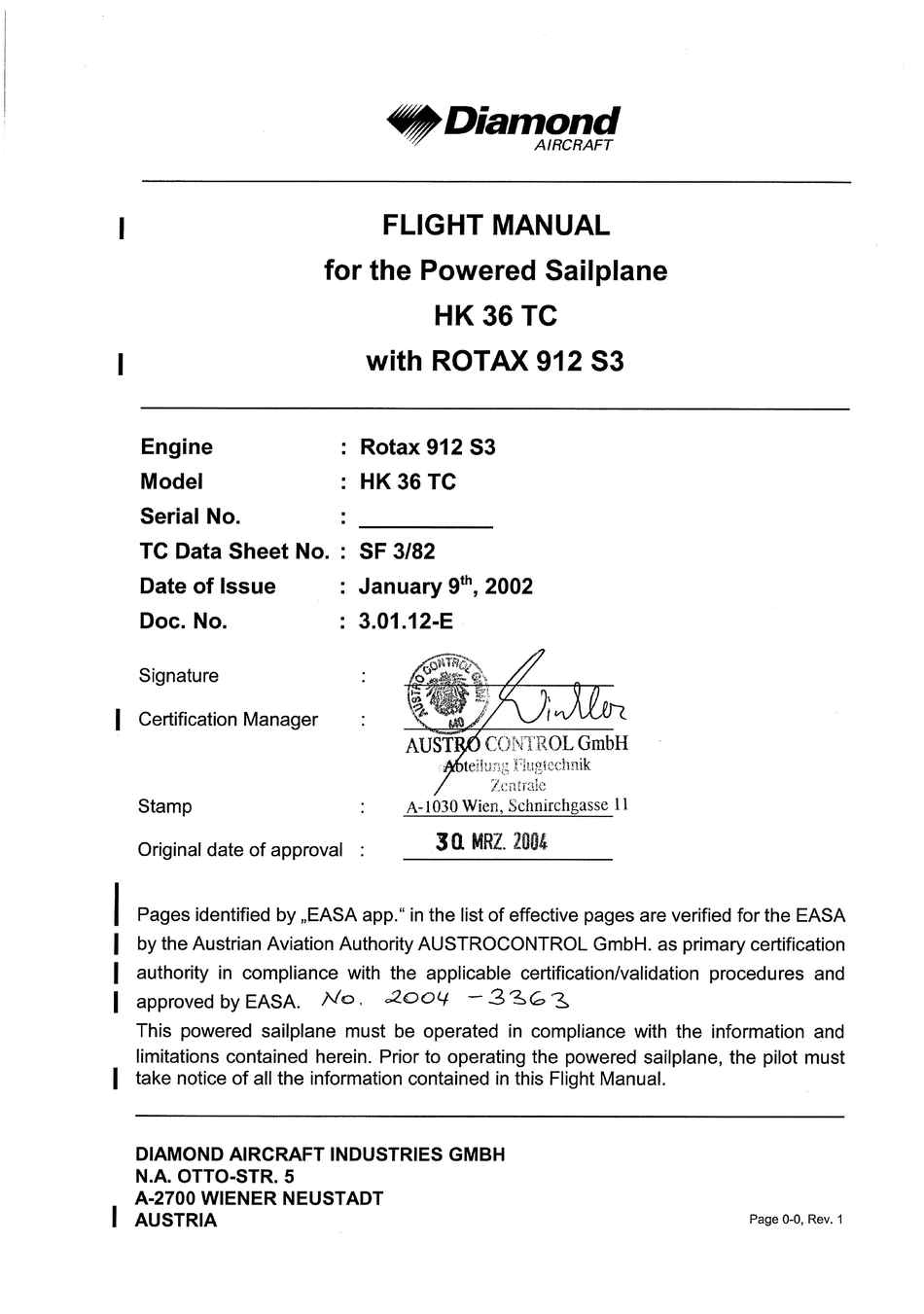 DIAMOND AIRCRAFT HK 36 TC FLIGHT MANUAL Pdf Download ManualsLib