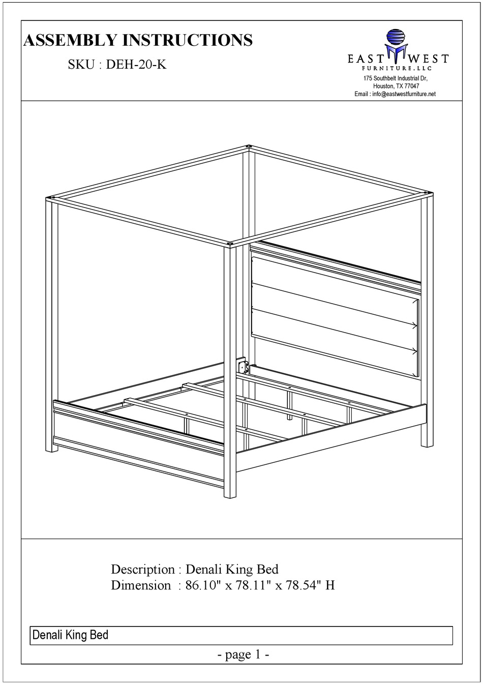 EAST WEST FURNITURE DEH20K ASSEMBLY INSTRUCTIONS Pdf Download