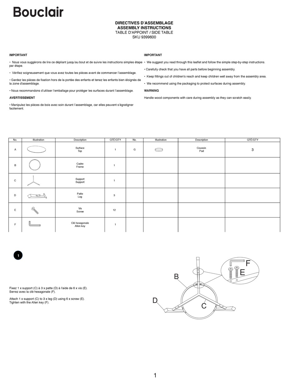 BOUCLAIR 9399600 ASSEMBLY INSTRUCTIONS Pdf Download ManualsLib