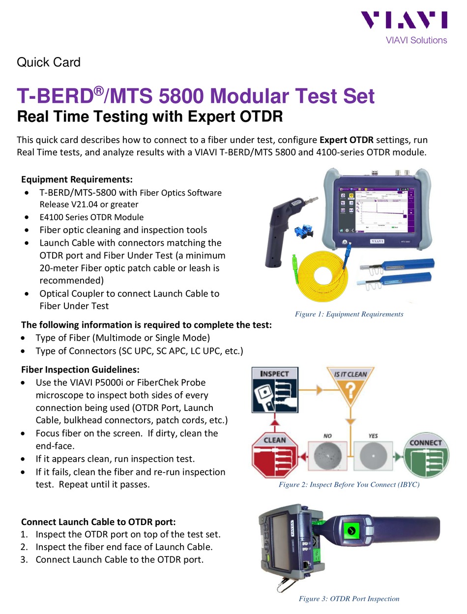 VIAVI T-BERD/MTS 5800 QUICK CARD USER MANUAL Pdf Download | ManualsLib