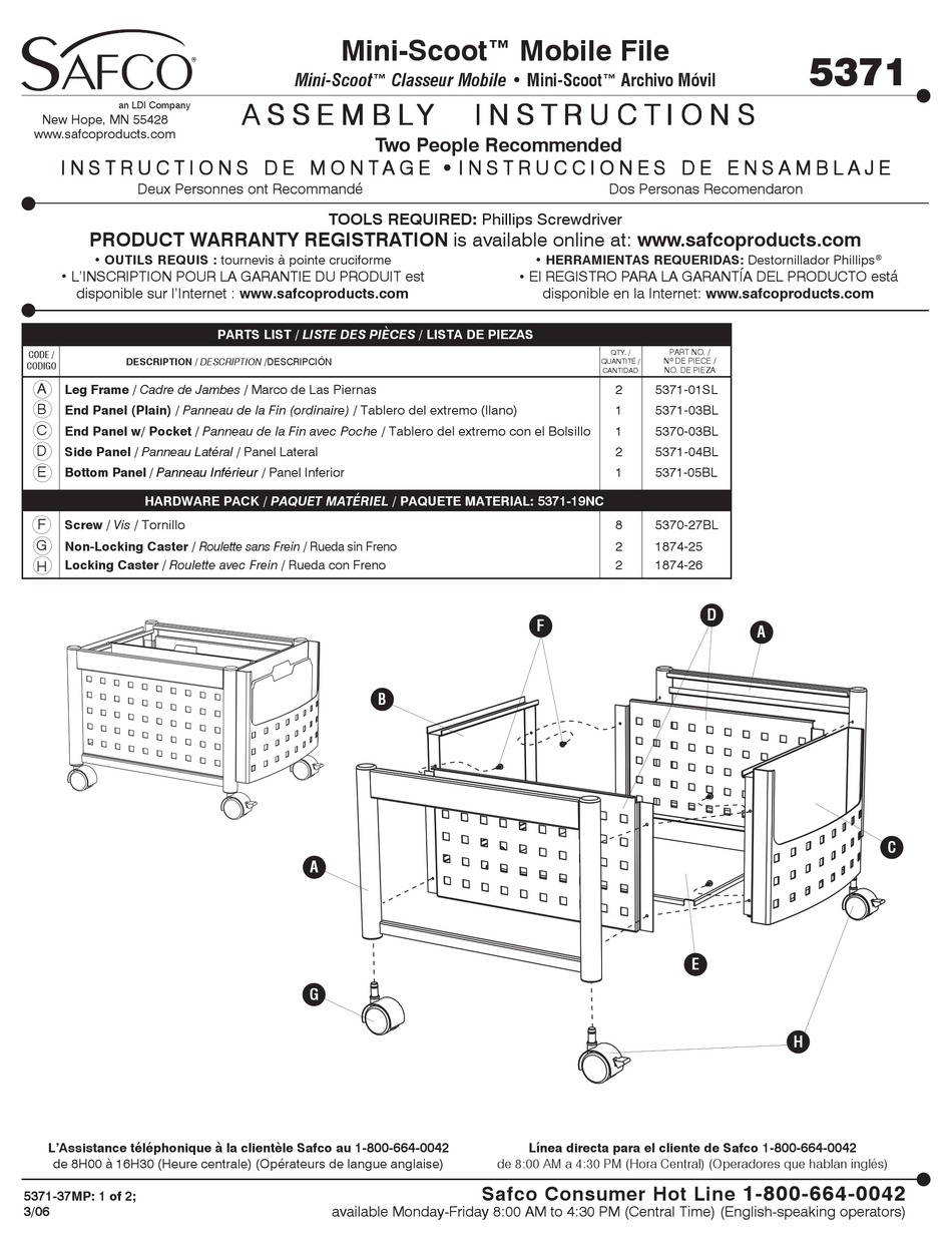 LDI SAFCO MINISCOOT MOBILE FILE ASSEMBLY INSTRUCTIONS Pdf Download