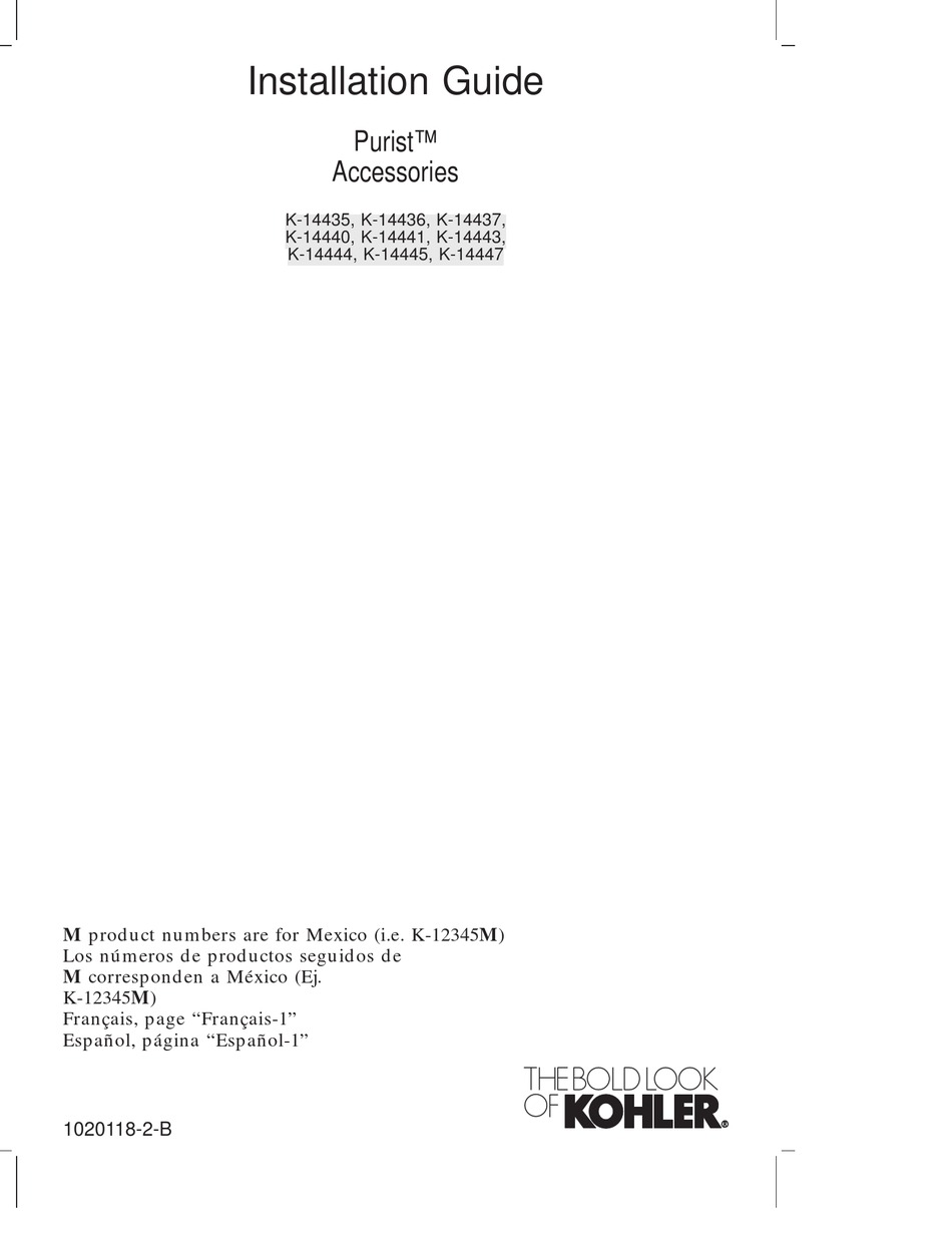 KOHLER PURIST K14435 INSTALLATION MANUAL Pdf Download ManualsLib
