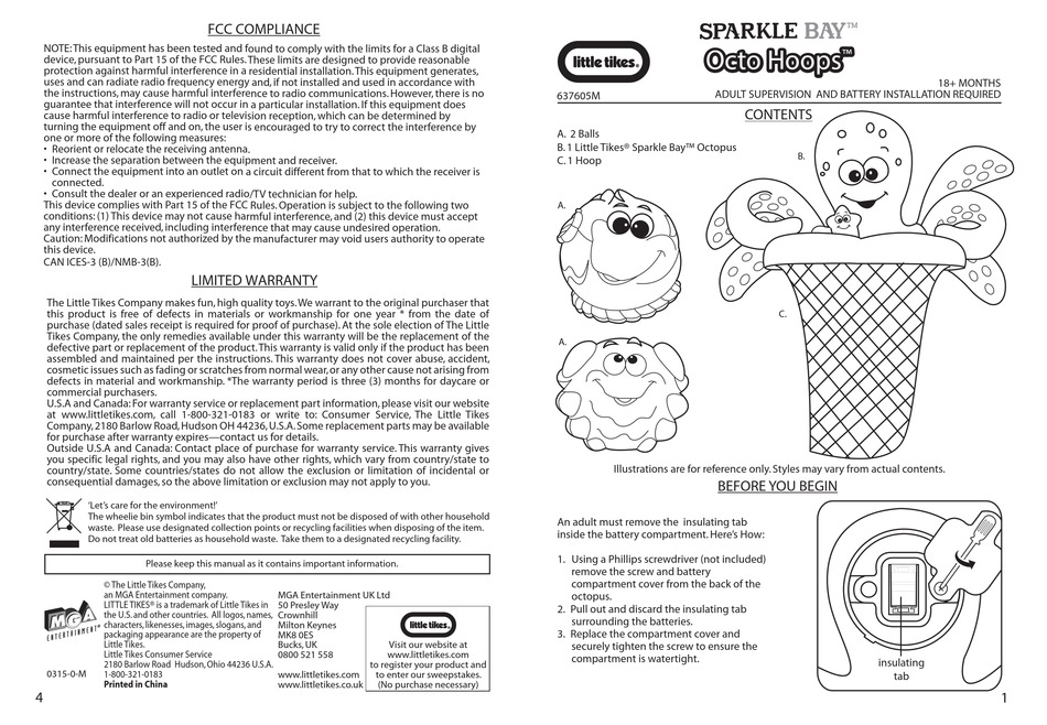 MGA ENTERTAINMENT LITTLE TIKES SPARKLE BAY OCTO HOOPS MANUAL Pdf
