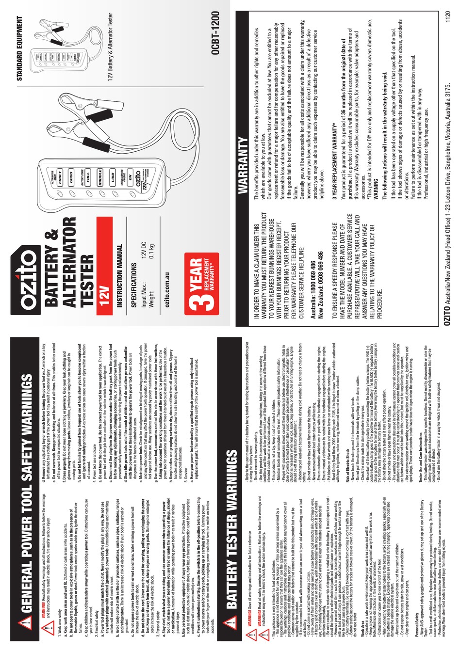 OZITO OCBT1200 INSTRUCTION MANUAL Pdf Download ManualsLib