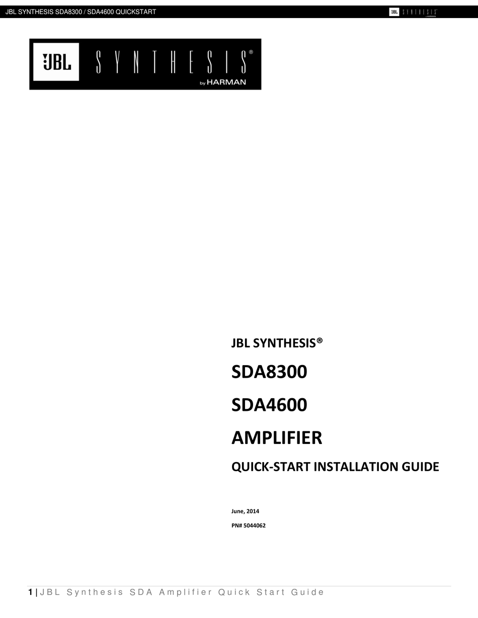 HARMAN JBL SYNTHESIS SDA8300 QUICK START INSTALLATION MANUAL Pdf