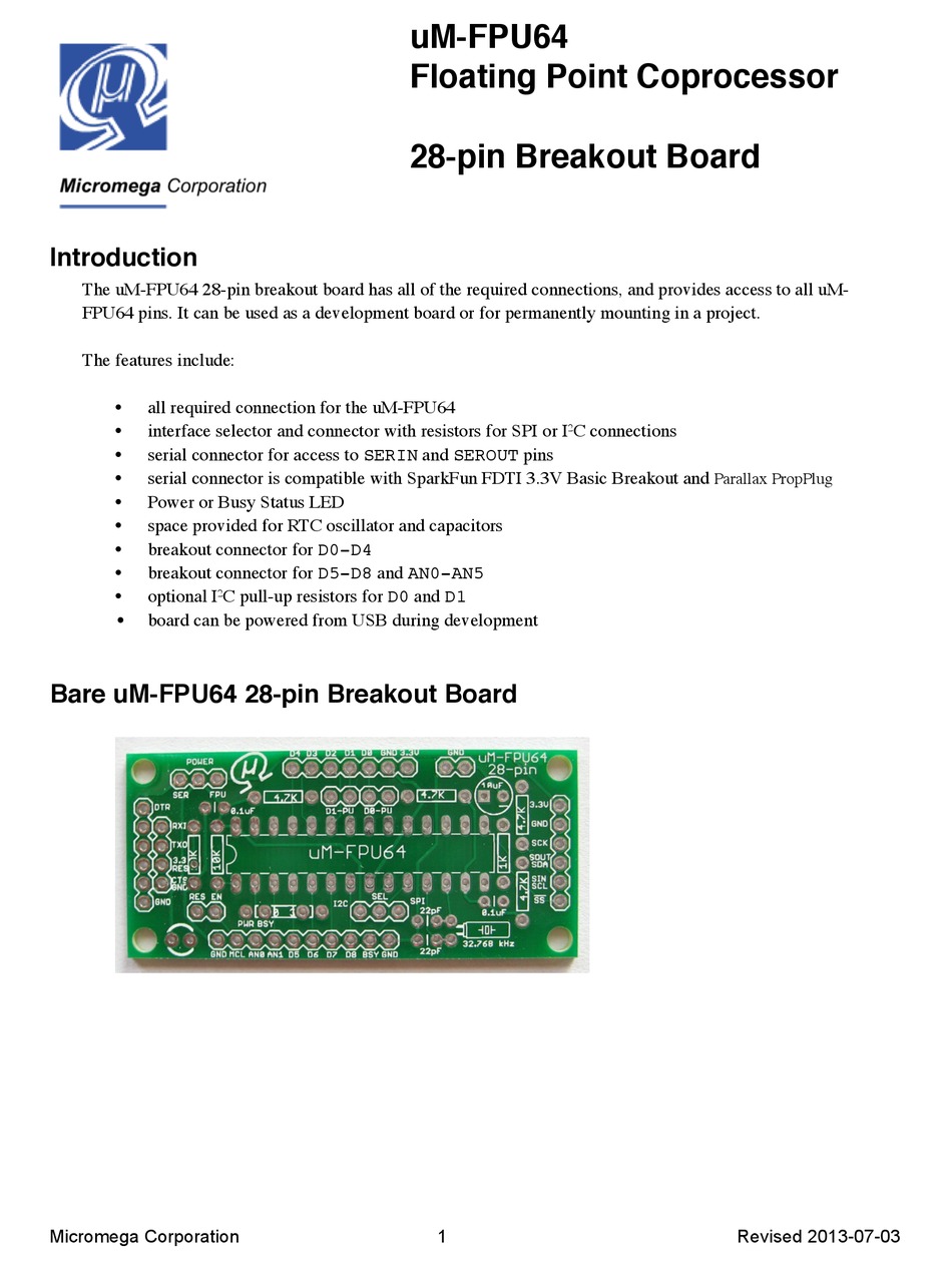 MICROMEGA UMFPU64 MANUAL Pdf Download ManualsLib