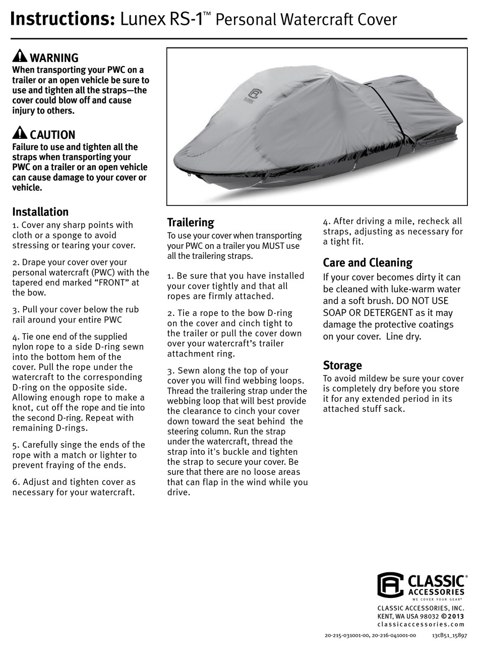 CLASSIC ACCESSORIES LUNEX RS1 INSTRUCTIONS Pdf Download ManualsLib