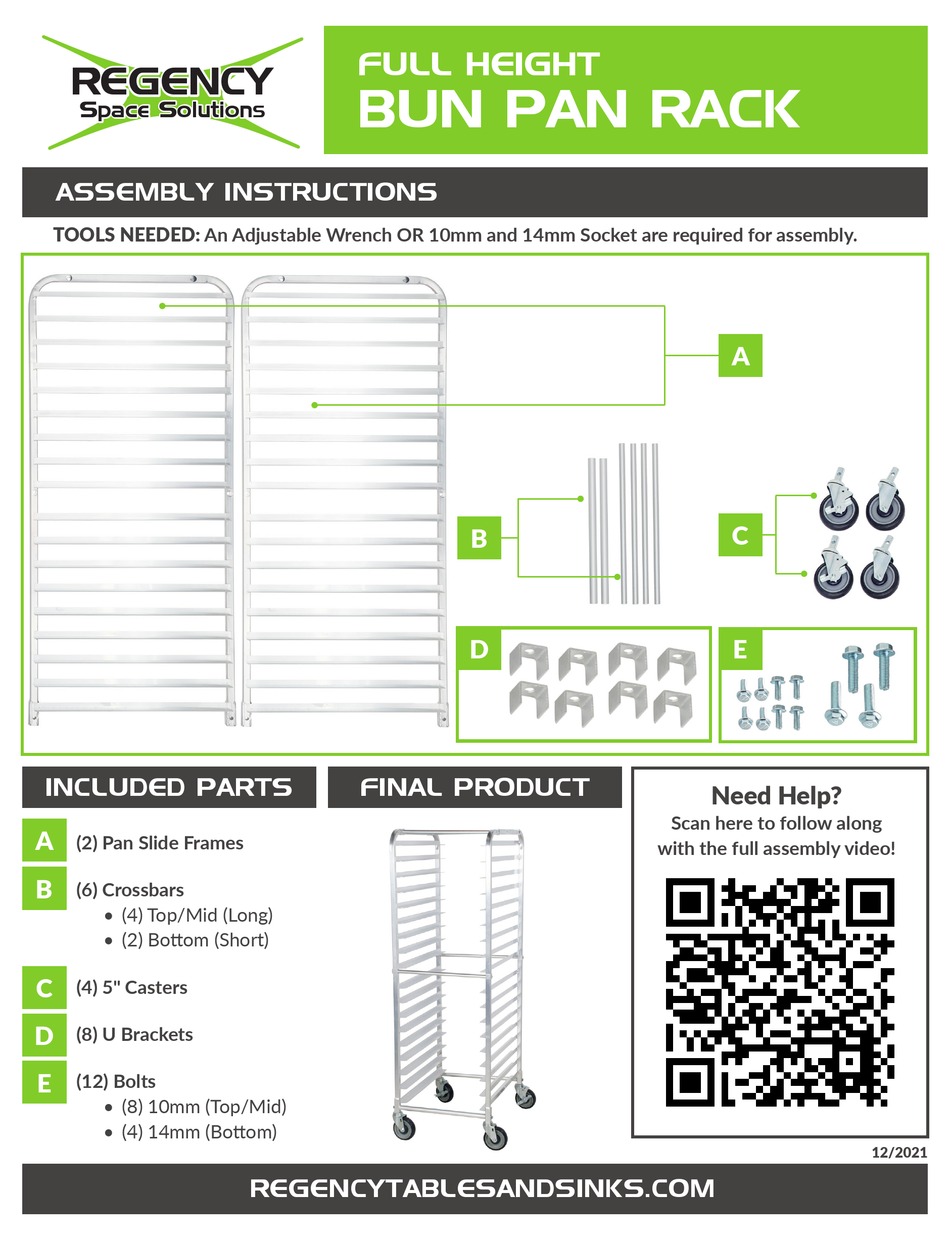 REGENCY FULL HEIGHT BUN PAN RACK ASSEMBLY INSTRUCTIONS Pdf Download