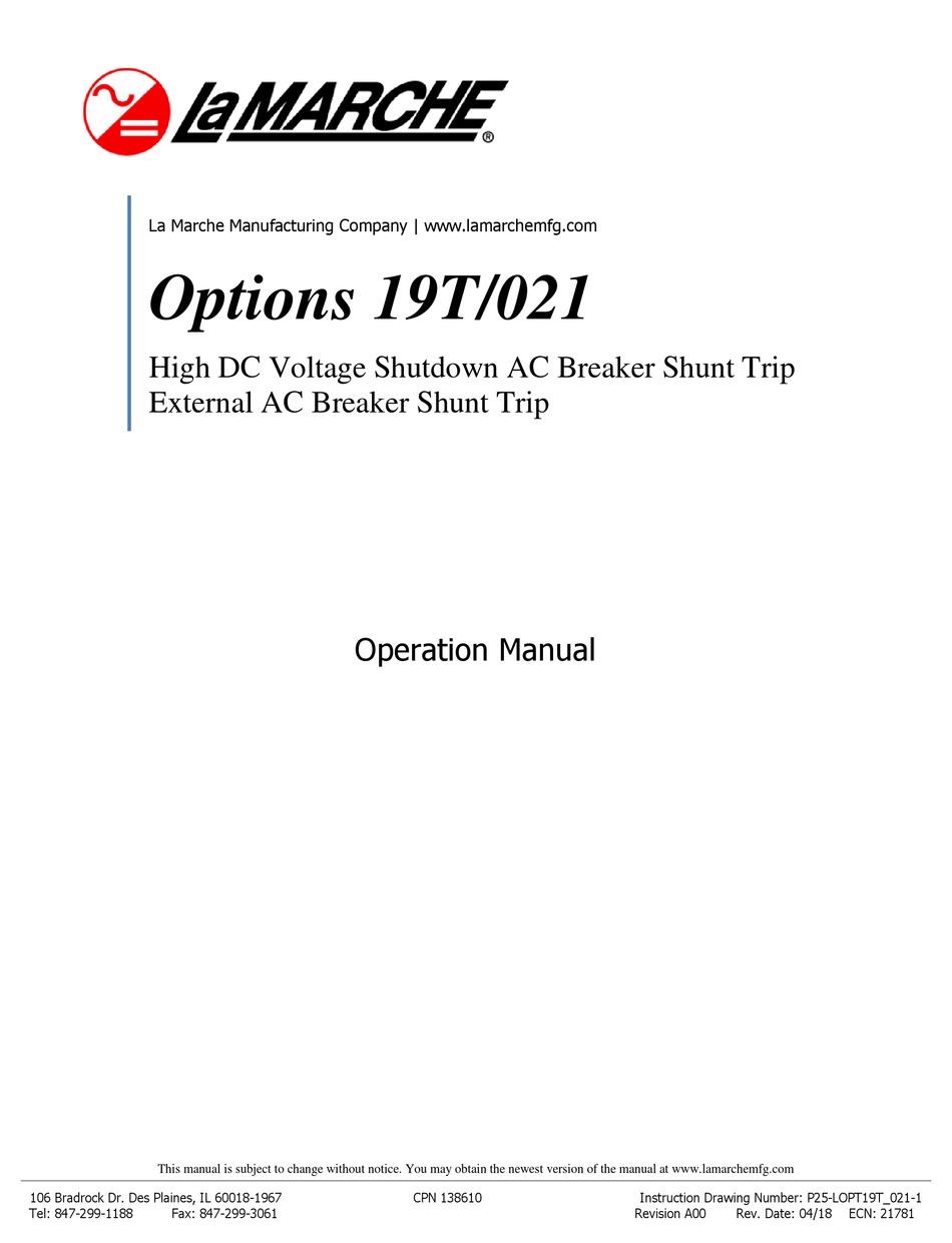 LAMARCHE OPTIONS 19T OPERATION MANUAL Pdf Download ManualsLib