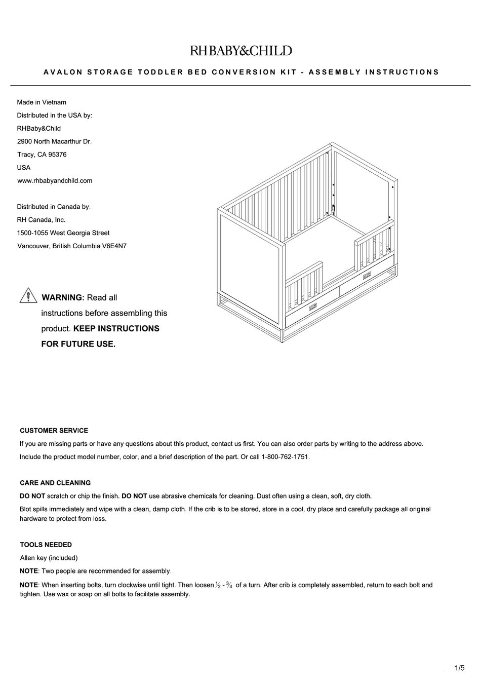 RH BABY&CHILD AVALON STORAGE TODDLER BED ASSEMBLY INSTRUCTIONS Pdf