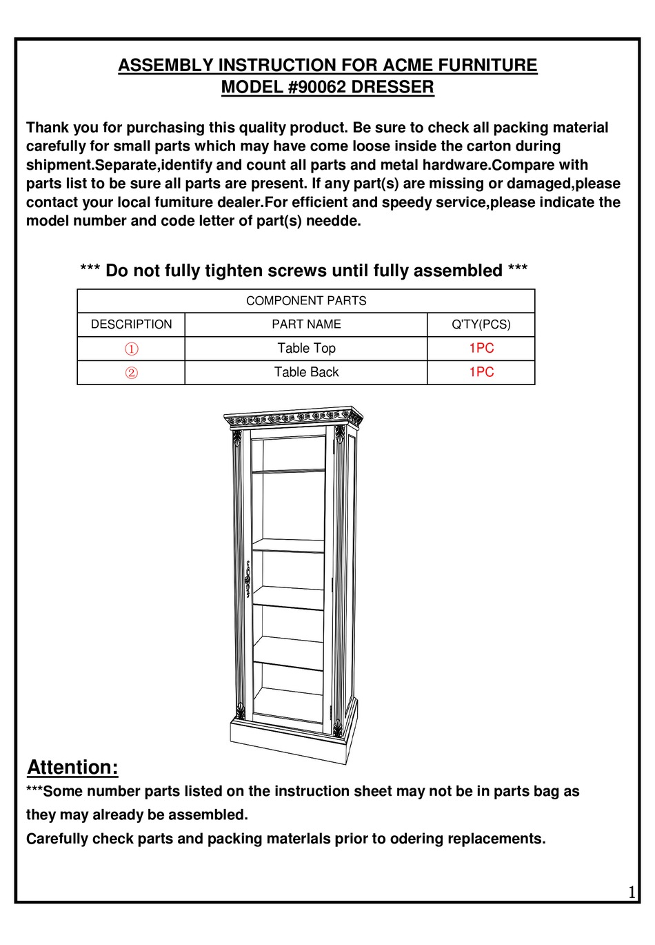 ACME FURNITURE ADDY 90062 ASSEMBLY INSTRUCTION Pdf Download ManualsLib