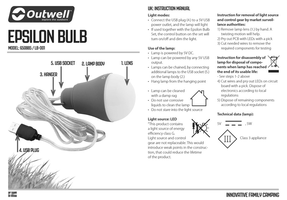Outwell Epsilon Bulb USB Light