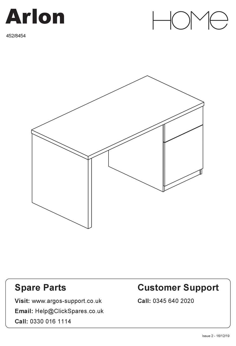 ARGOS HOME ARLON 452/8454 ASSEMBLY INSTRUCTIONS MANUAL Pdf Download