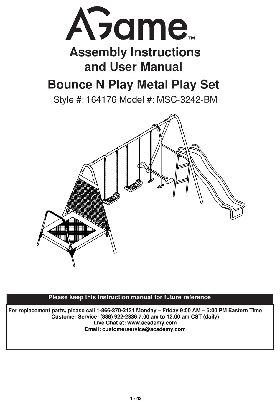 AGAME BOUNCE N PLAY METAL PLAY SET MSC3242BM ASSEMBLY INSTRUCTIONS
