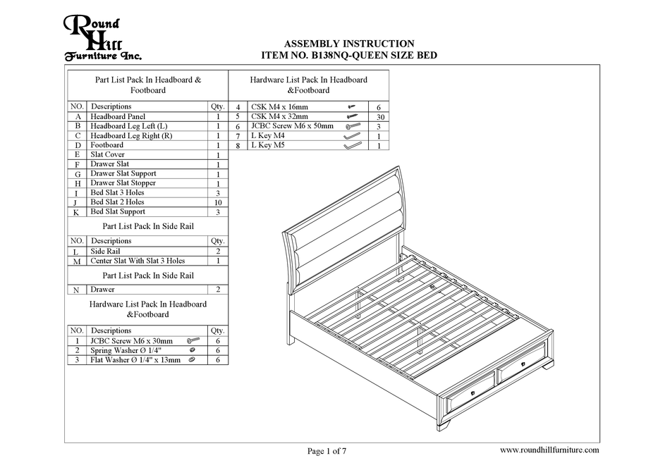 ROUND HILL FURNITURE B138NQ ASSEMBLY INSTRUCTION MANUAL Pdf Download