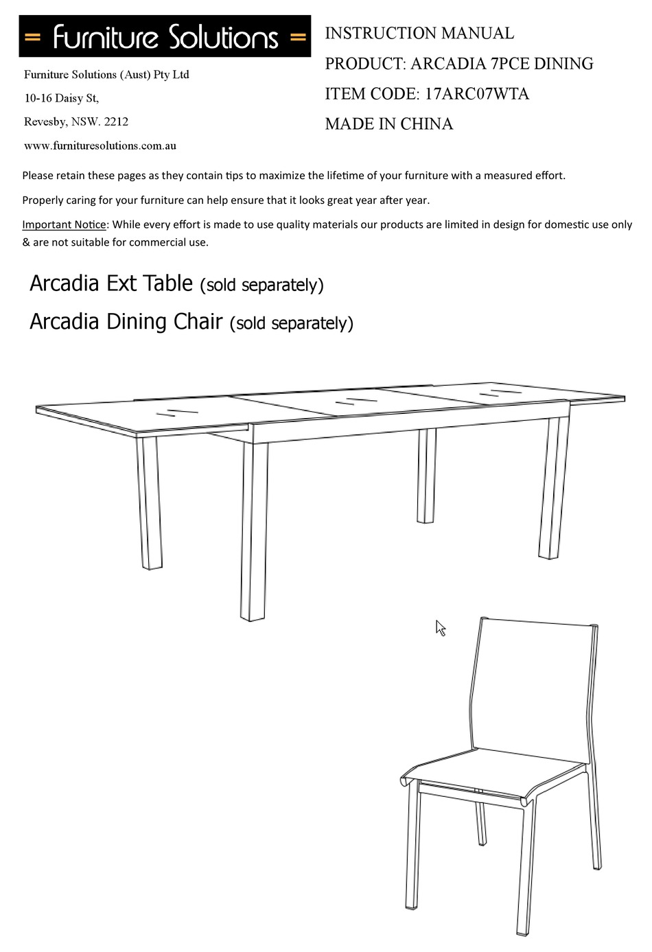 FURNITURE SOLUTIONS ARCADIA 17ARC07WTA INSTRUCTION MANUAL Pdf Download