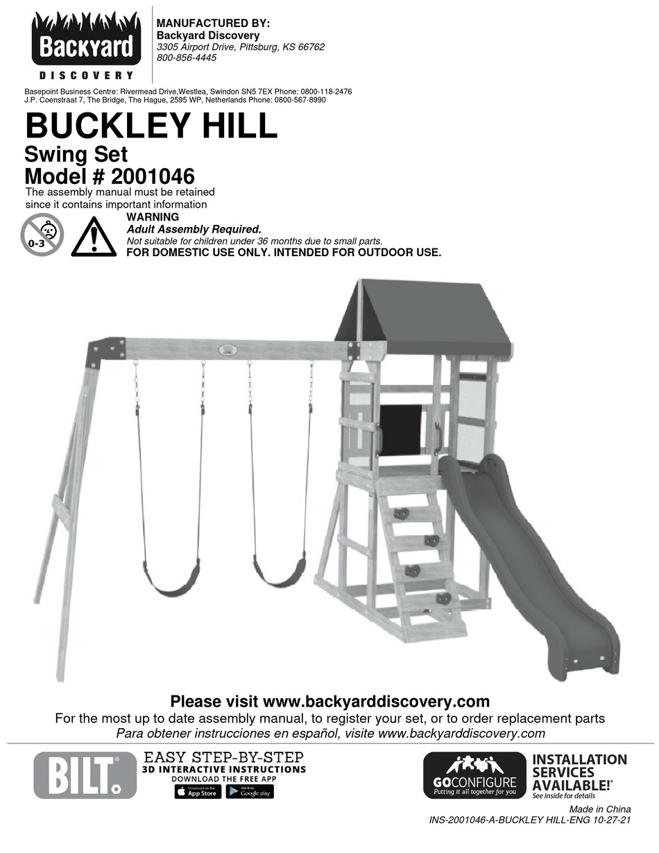 BACKYARD DISCOVERY BUCKLEY HILL OWNER'S MANUAL Pdf Download | ManualsLib