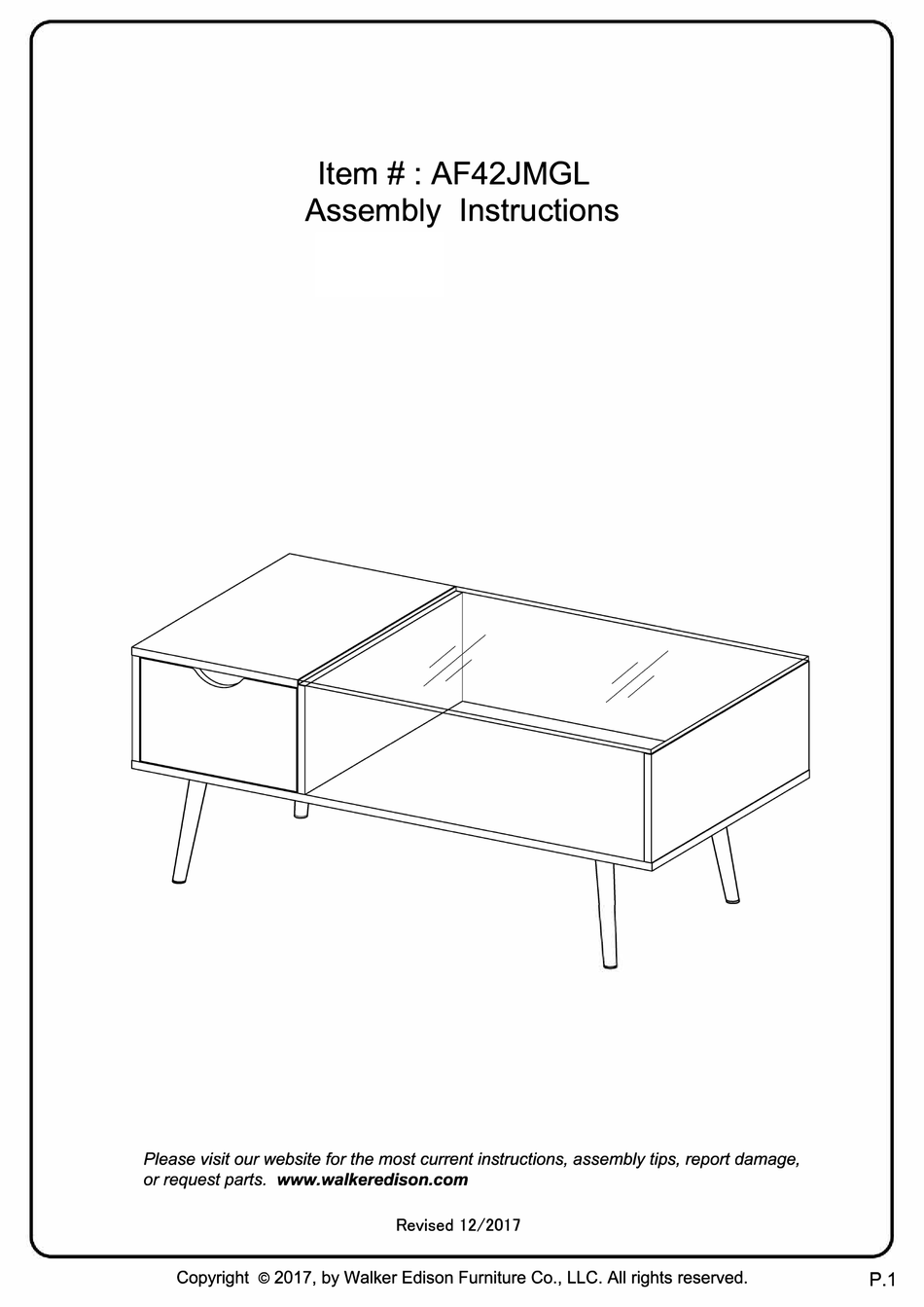 WALKER EDISON AF42JMGL ASSEMBLY INSTRUCTIONS MANUAL Pdf Download