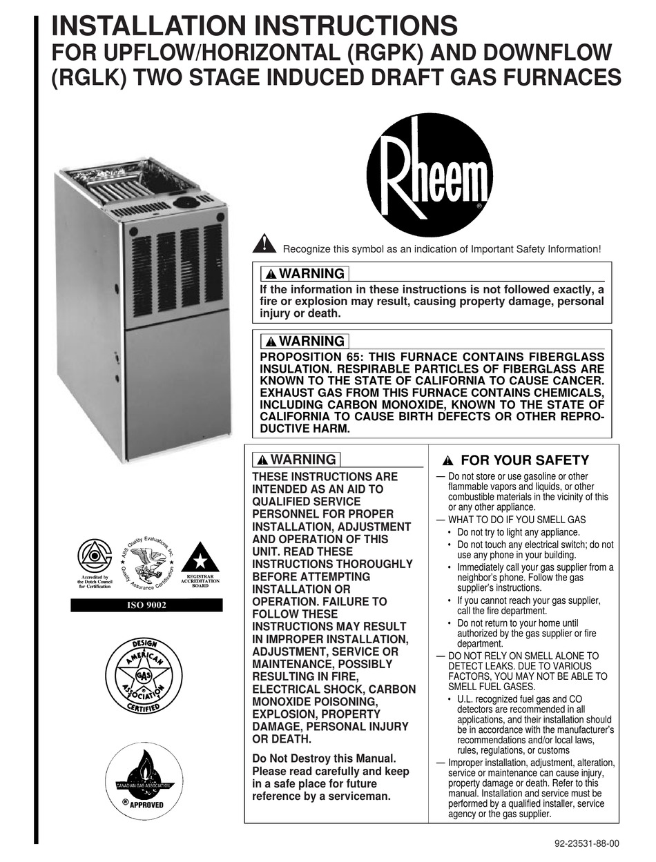 RHEEM RGPK INSTALLATION INSTRUCTIONS MANUAL Pdf Download ManualsLib