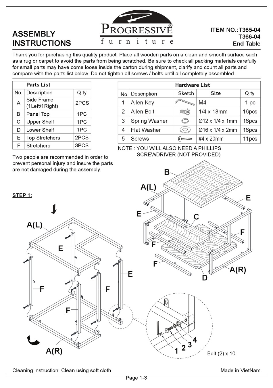 PROGRESSIVE T365-04 ASSEMBLY INSTRUCTIONS Pdf Download | ManualsLib