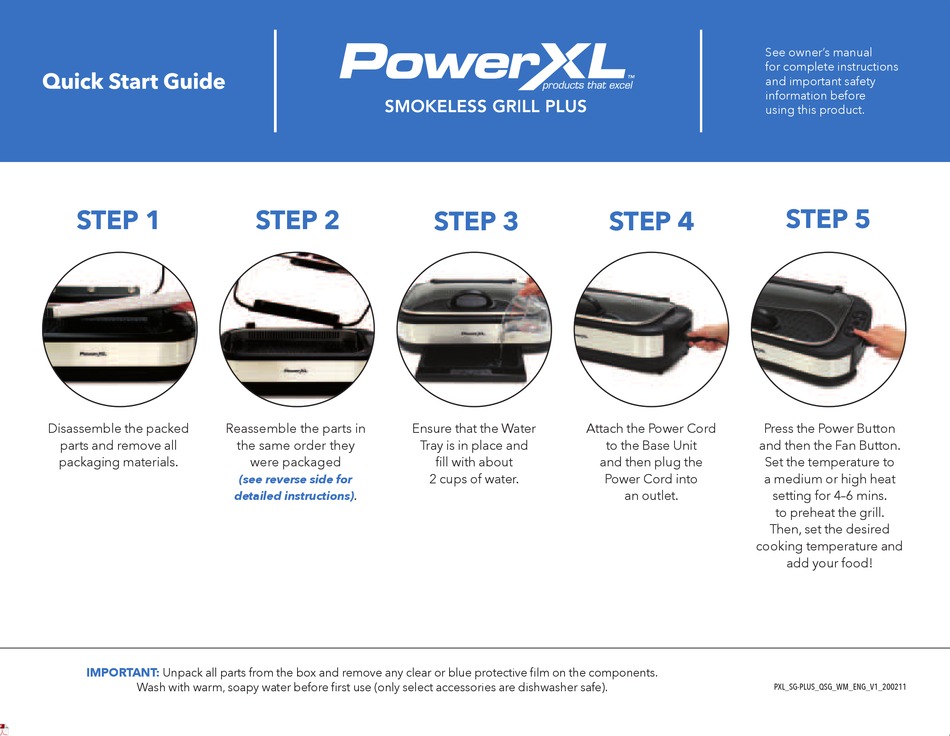 POWERXL SMOKELESS GRILL PLUS QUICK START MANUAL Pdf Download ManualsLib