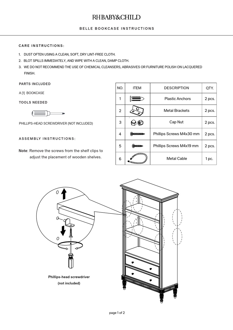 RH BABY&CHILD BELLE BOOKCASE INSTRUCTIONS Pdf Download ManualsLib