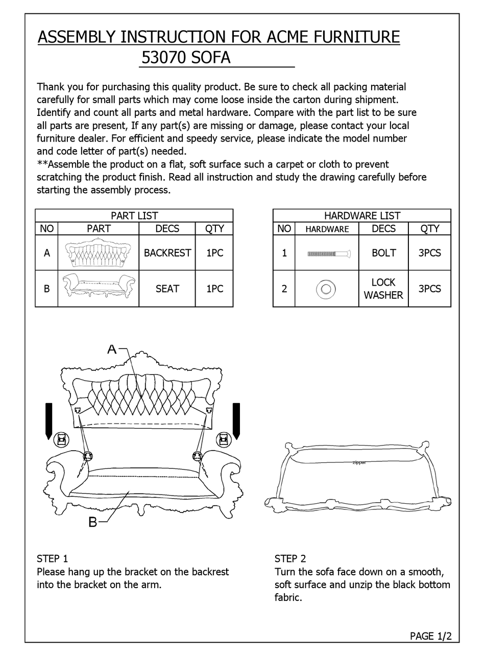 ACME FURNITURE 53070 ASSEMBLY INSTRUCTION Pdf Download ManualsLib
