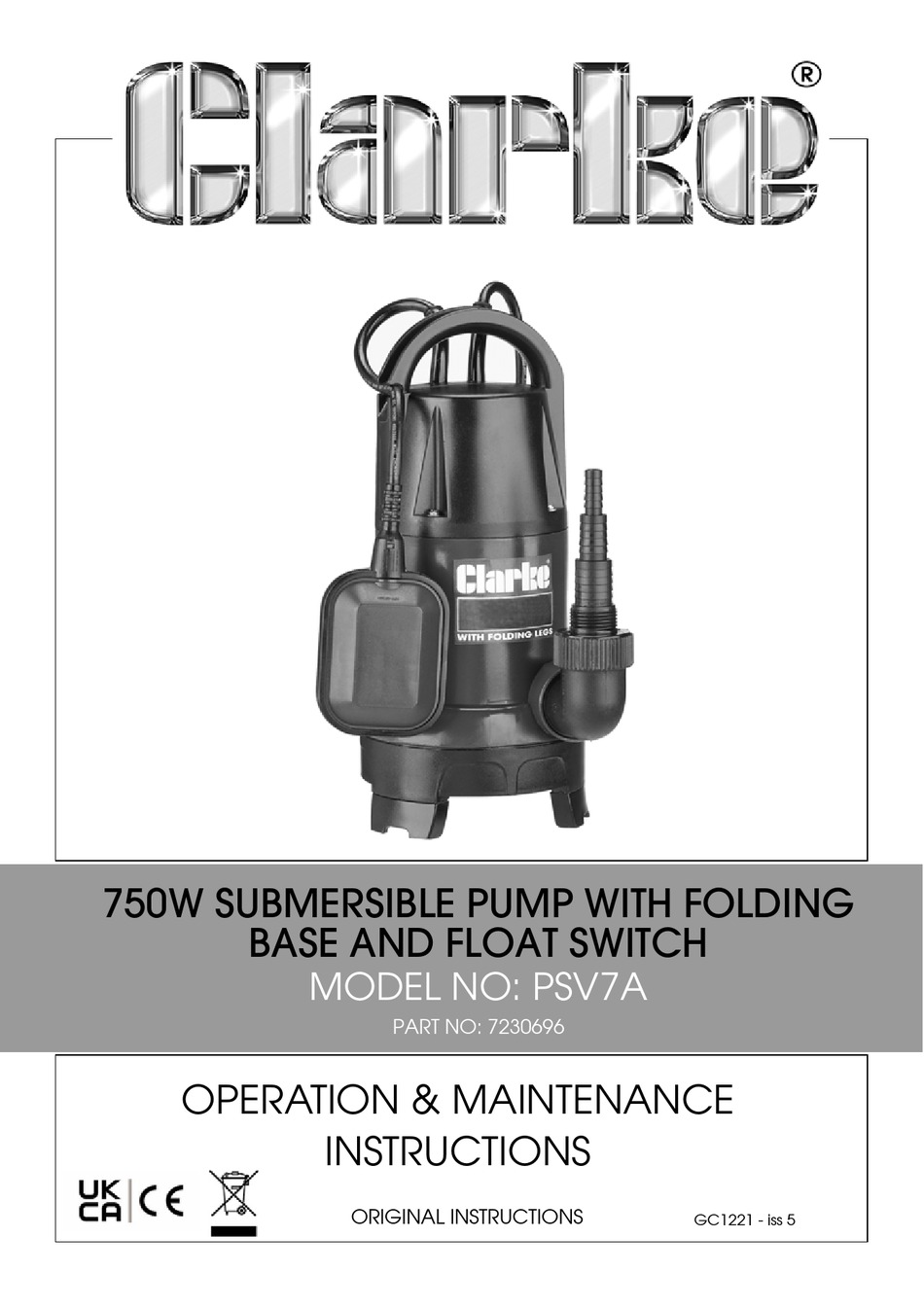 CLARKE PSV7A OPERATION & MAINTENANCE INSTRUCTIONS MANUAL Pdf Download