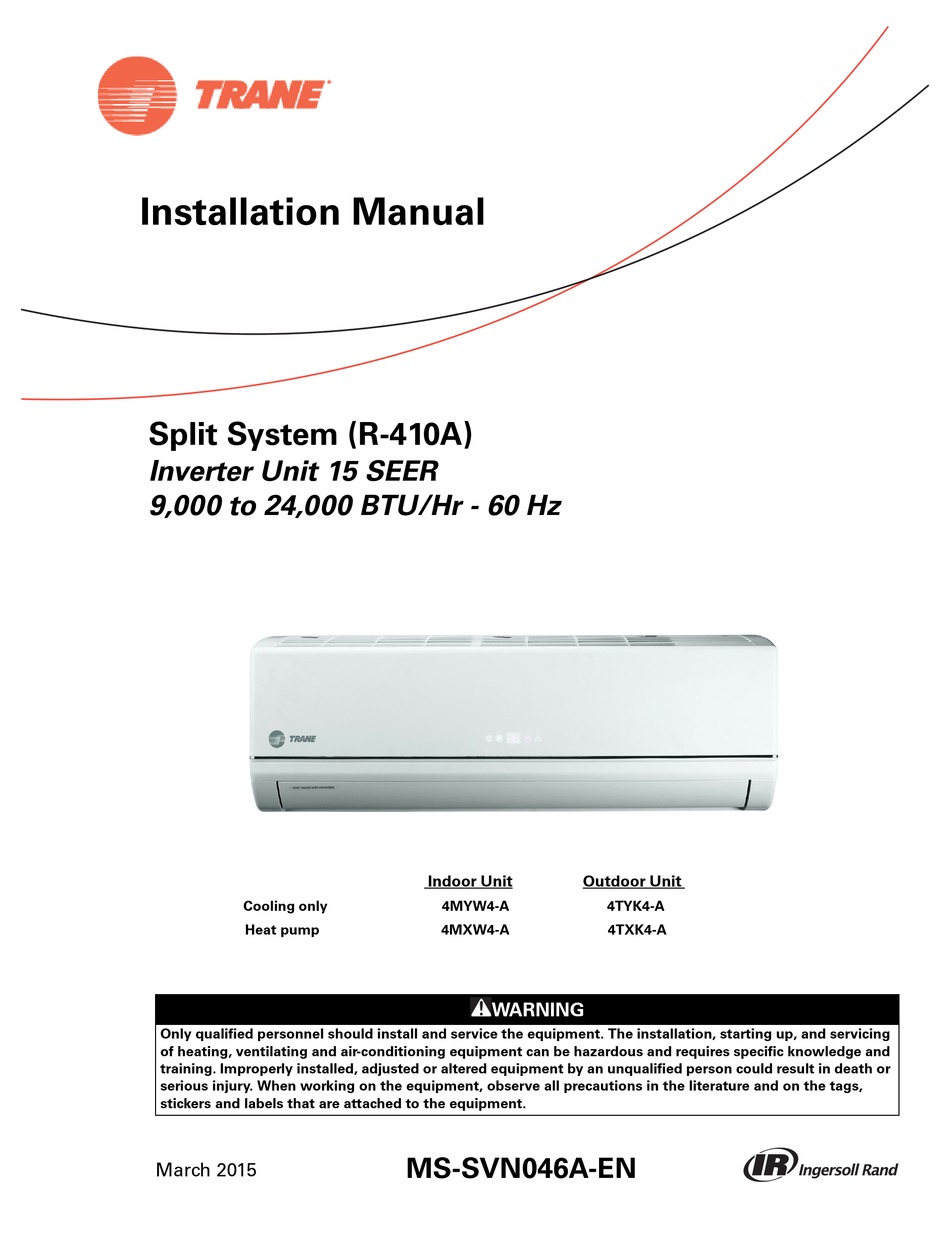 TRANE 4MYW4509A1 INSTALLATION MANUAL Pdf Download ManualsLib