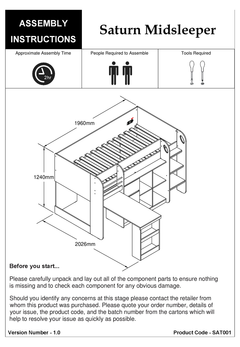 JULIAN BOWEN SATURN MIDSLEEPER SAT001 ASSEMBLY INSTRUCTIONS MANUAL Pdf Download ManualsLib