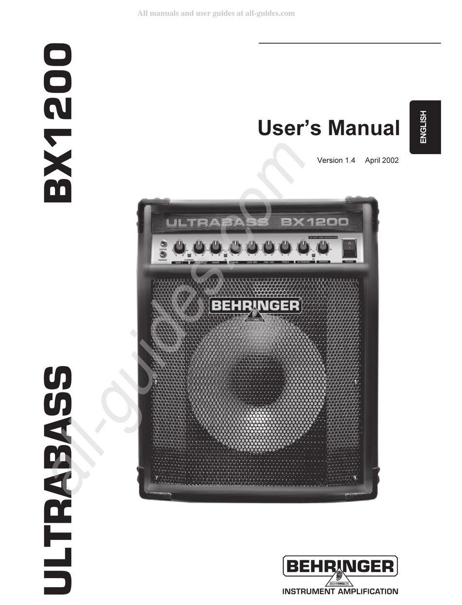 BEHRINGER ULTRABASS BX1200 USER MANUAL Pdf Download | ManualsLib