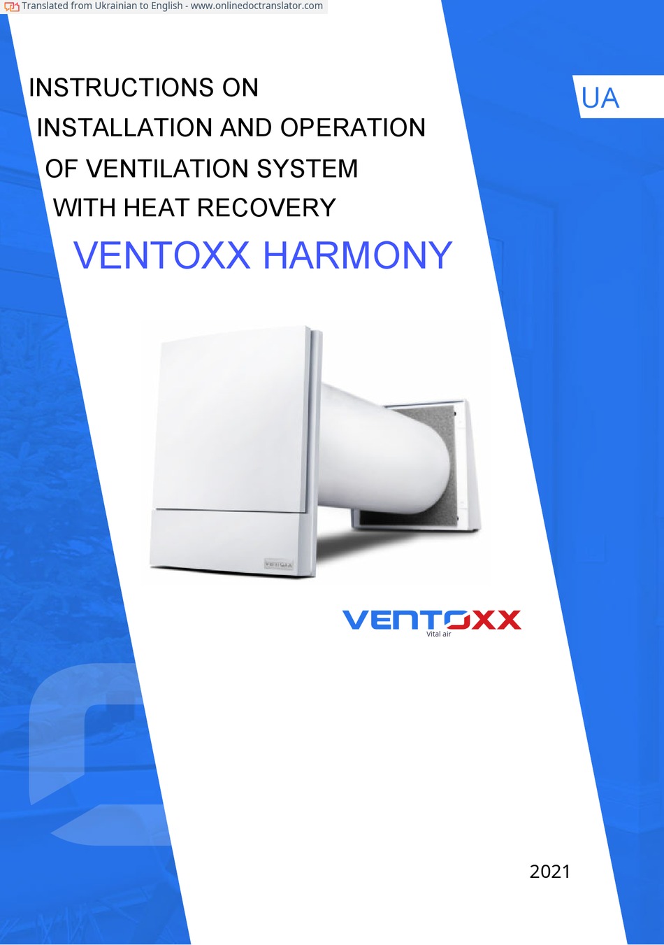 VENTOXX HARMONY INSTALLATION & OPERATION INSTRUCTIONS Pdf Download ManualsLib