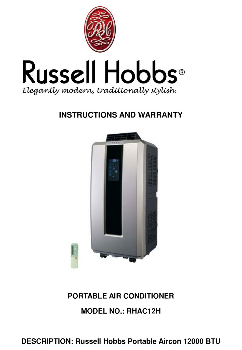 RUSSELL HOBBS RHAC12H INSTRUCTIONS AND WARRANTY Pdf Download ManualsLib