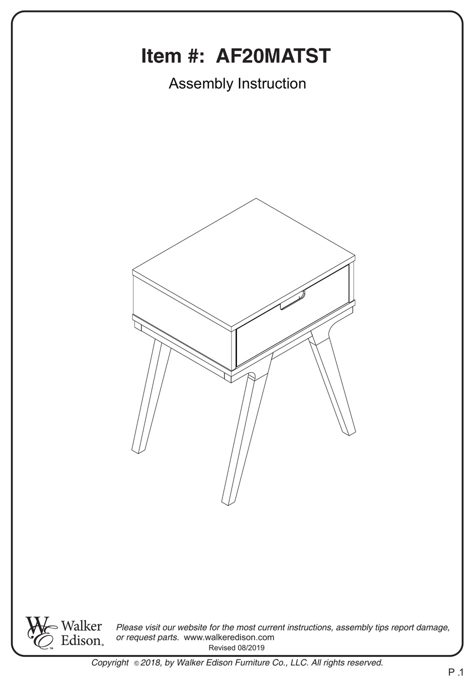 WALKER EDISON AF20MATST ASSEMBLY INSTRUCTION MANUAL Pdf Download