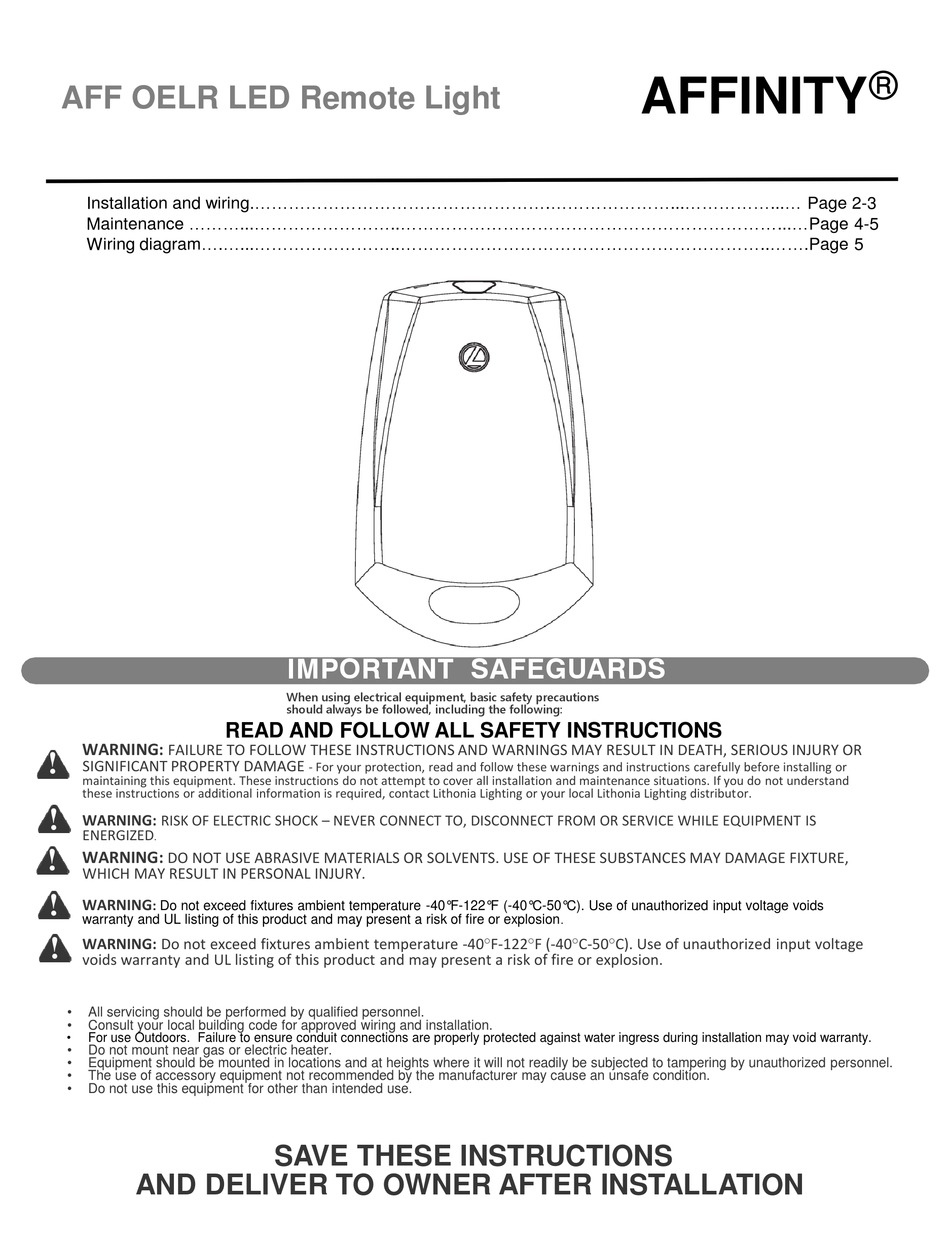 ACUITY BRANDS LIGHTING AFFINITY AFF OELR MANUAL Pdf Download ManualsLib