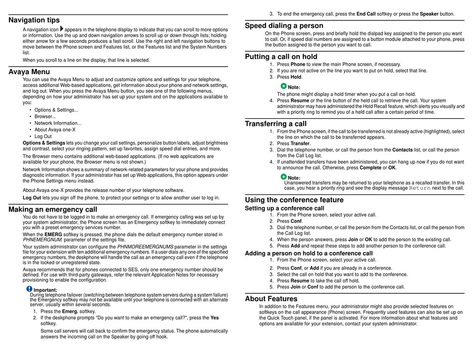 AVAYA ONE-X 9620 QUICK REFERENCE MANUAL Pdf Download | ManualsLib