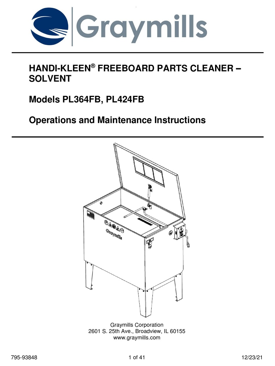 GRAYMILLS HANDIKLEEN PL364FB OPERATION AND MAINTENANCE INSTRUCTIONS