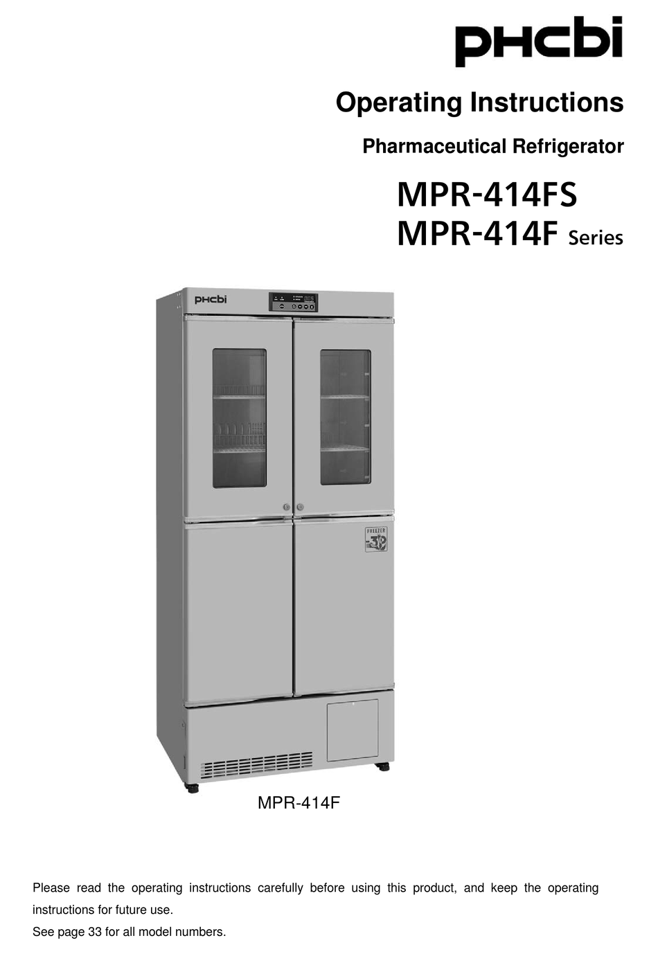 PHCBI MPR414FS SERIES OPERATING INSTRUCTIONS MANUAL Pdf Download