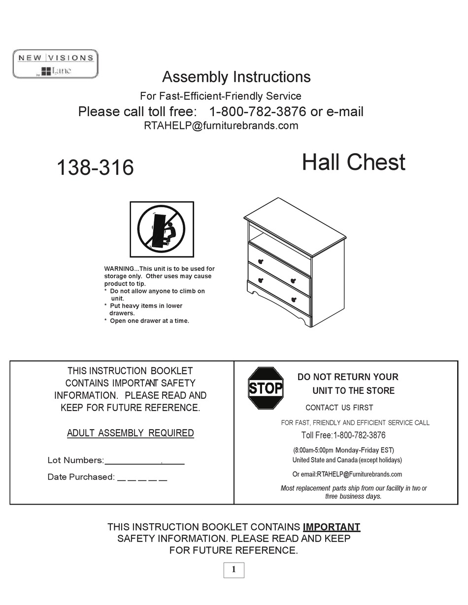 LANE NEW VISIONS 138316 ASSEMBLY INSTRUCTIONS MANUAL Pdf Download