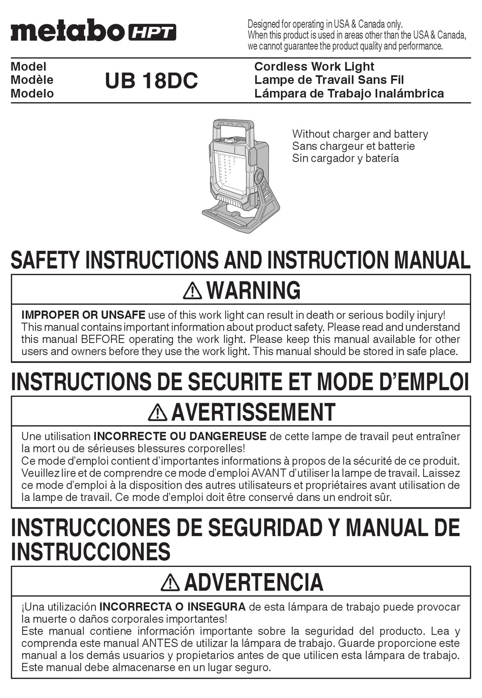 METABO UB 18DC SAFETY INSTRUCTIONS AND INSTRUCTION MANUAL Pdf Download ...