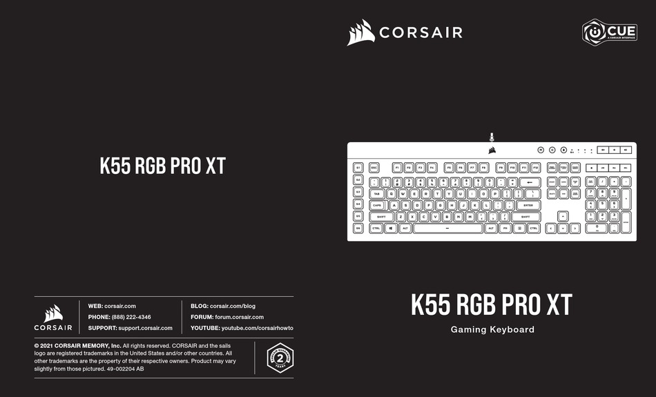 CORSAIR K55 RGB PRO XT QUICK START MANUAL Pdf Download ManualsLib