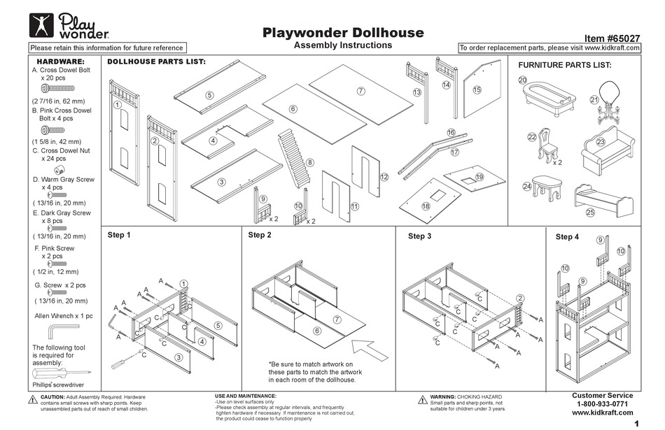 KIDKRAFT PLAYWONDER DOLLHOUSE ASSEMBLY INSTRUCTIONS Pdf Download