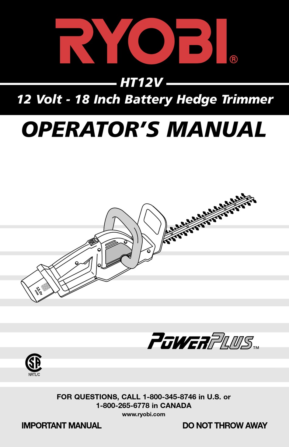 Ryobi Powerplus Ht12v Operators Manual Pdf Download Manualslib