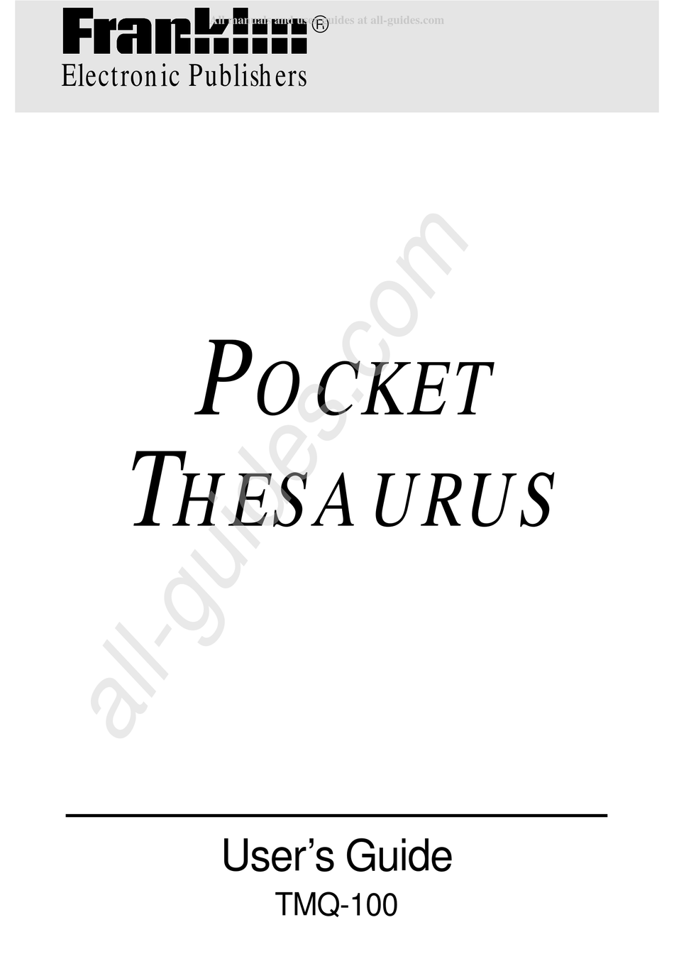 FRANKLIN TMQ100 USER MANUAL Pdf Download ManualsLib
