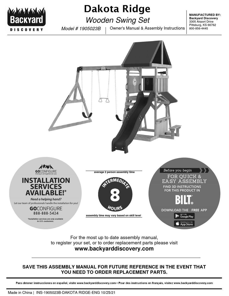 BACKYARD DISCOVERY DAKOTA RIDGE OWNER'S MANUAL & ASSEMBLY INSTRUCTIONS