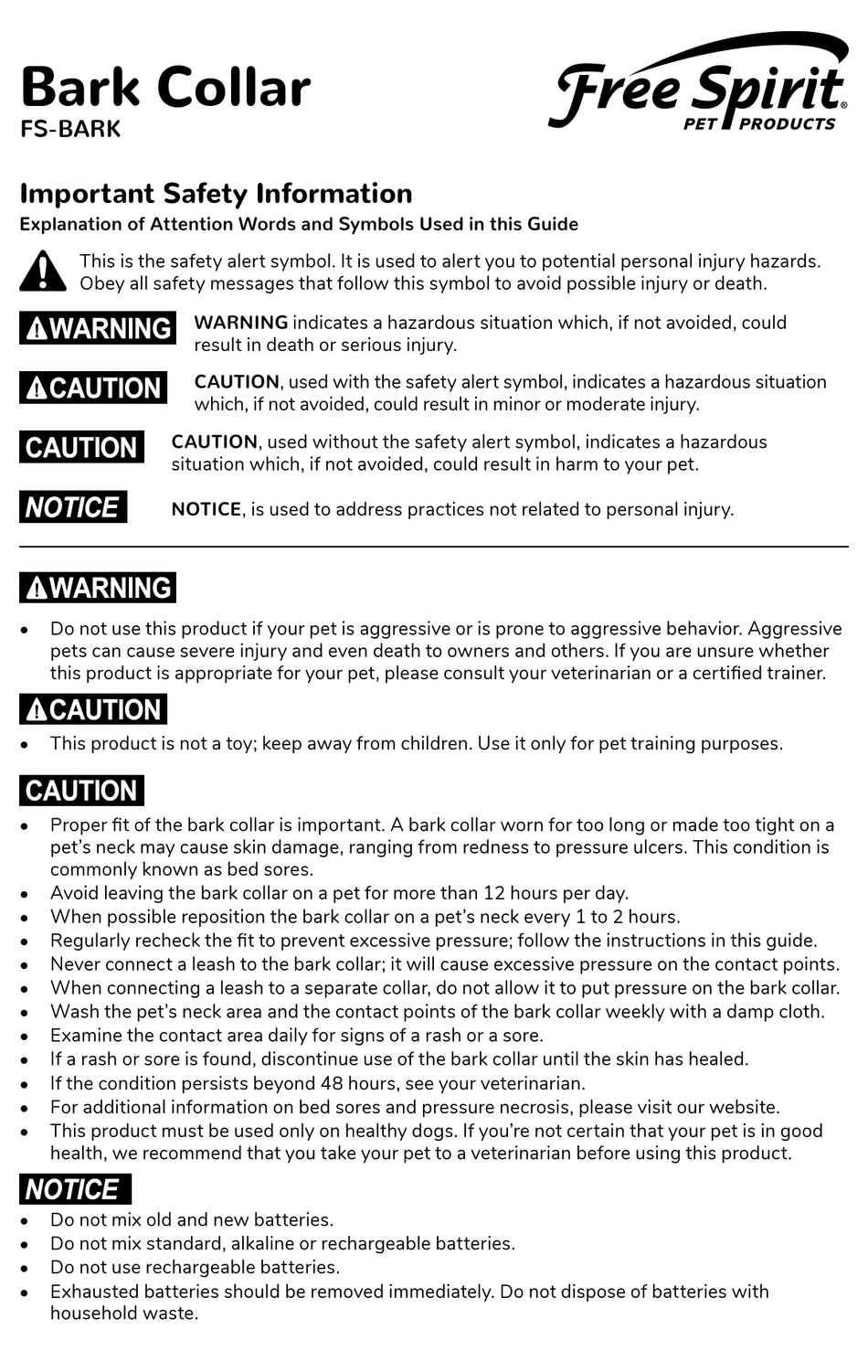 FREE SPIRITS BARK COLLAR QUICK START MANUAL Pdf Download ManualsLib