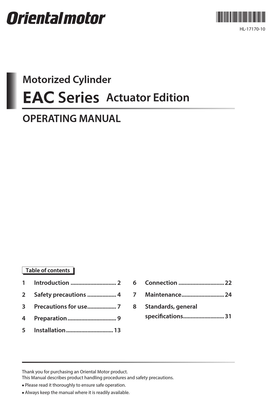 ORIENTALMOTOR EAC SERIES OPERATING MANUAL Pdf Download | ManualsLib