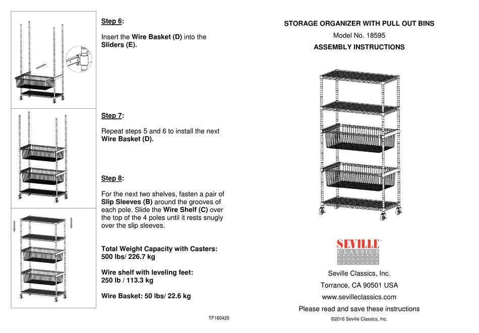 SEVILLE CLASSICS 18595 ASSEMBLY INSTRUCTIONS Pdf Download ManualsLib