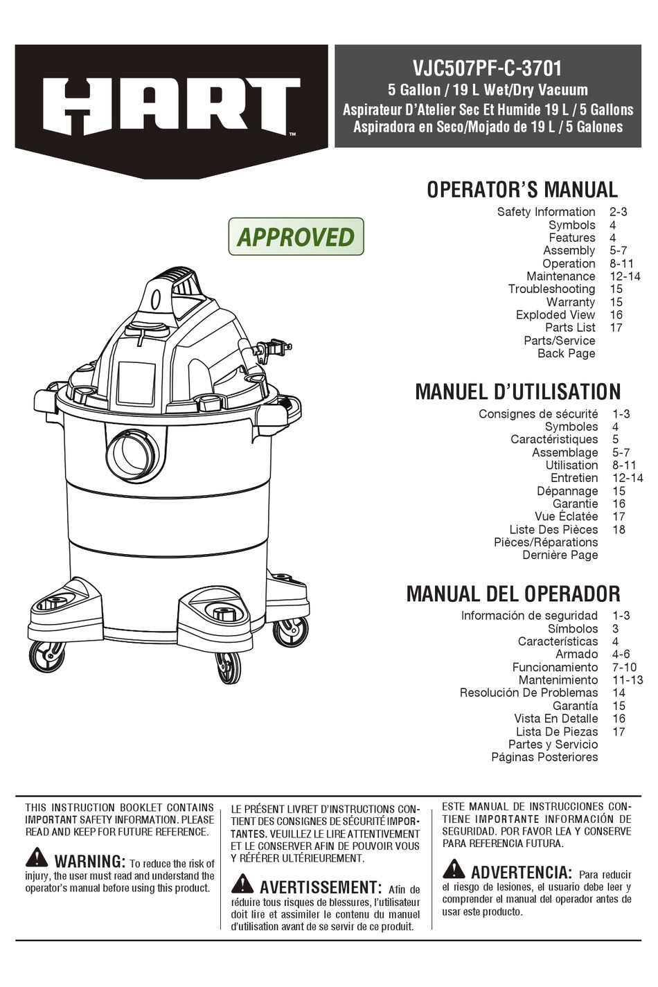 HART VJC507PFC3701 OPERATOR