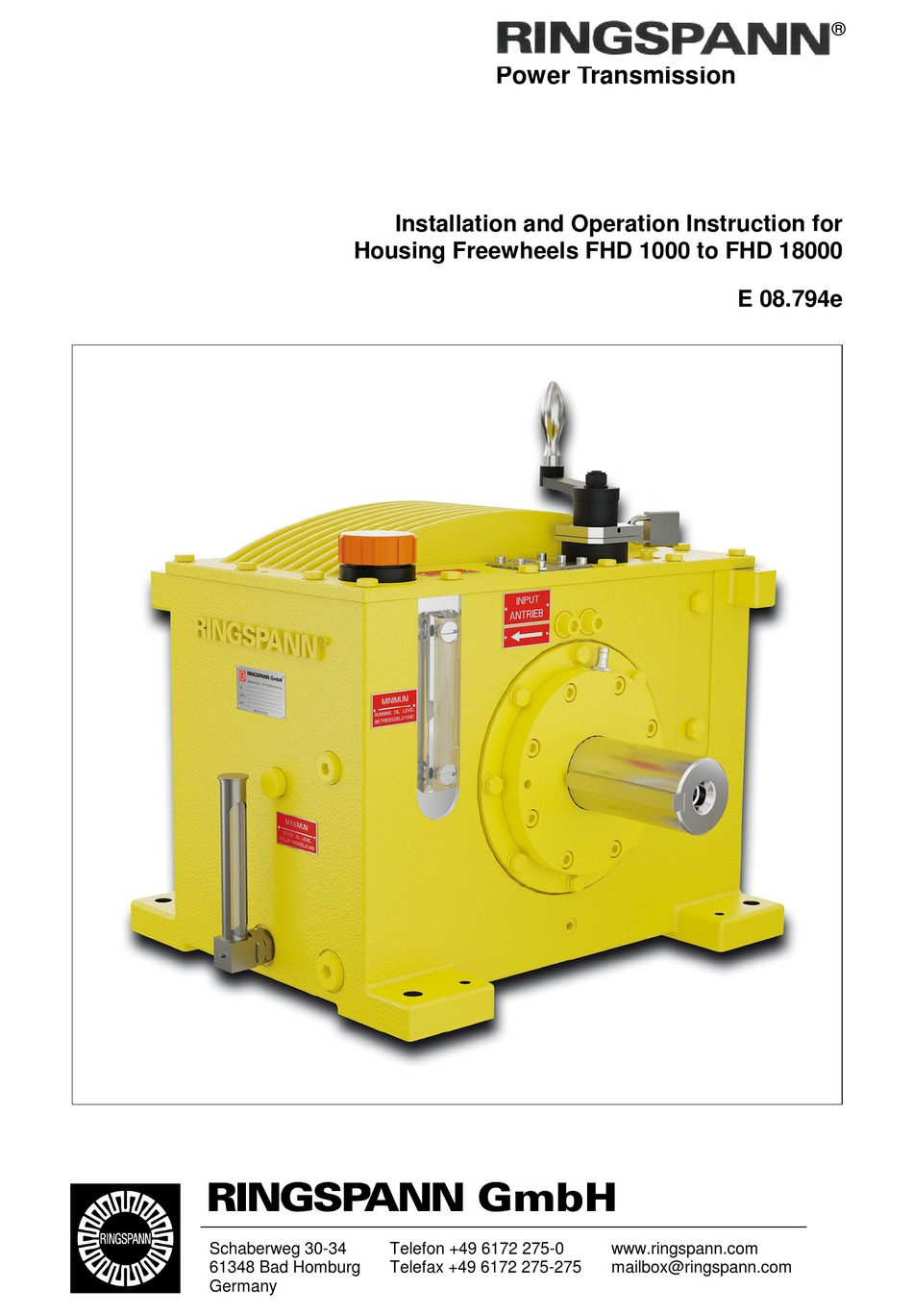 RINGSPANN FHD 1000 INSTALLATION AND OPERATION INSTRUCTION MANUAL Pdf